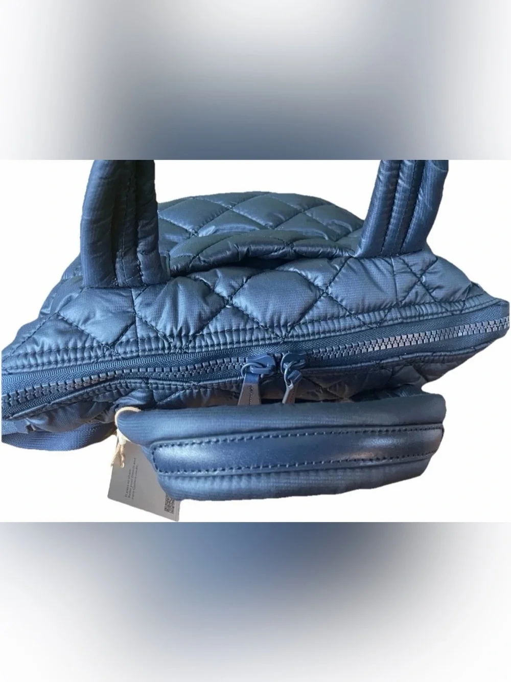 NWT QUINCE TRANSIT QUILTED CROSSBODY 2 WAY TOTE NAVY 10”Lx10”Hx5.5”W POCKETS